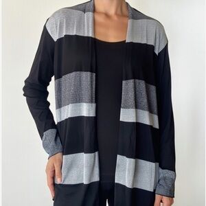 J Striped Metallic Flowy Open Cardigan/Tunic